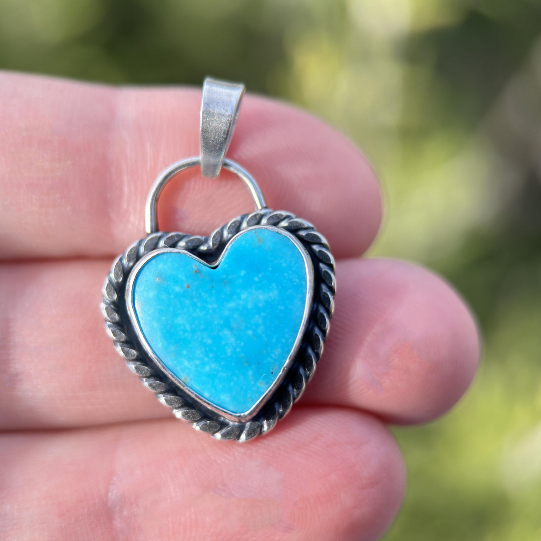 Kingman Turquoise Heart and Sterling Silver Pendant Necklace - SunlightSilver