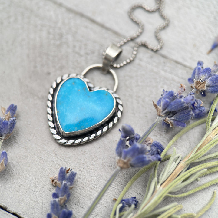 Kingman Turquoise Heart and Sterling Silver Pendant Necklace - SunlightSilver