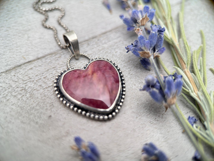 Purple Spiny Oyster Heart and Sterling Silver Pendant - SunlightSilver