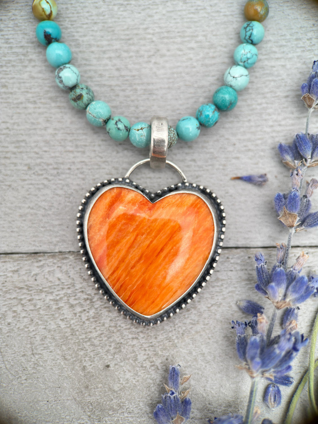 Red Spiny Oyster Heart and Sterling Silver Pendant - SunlightSilver