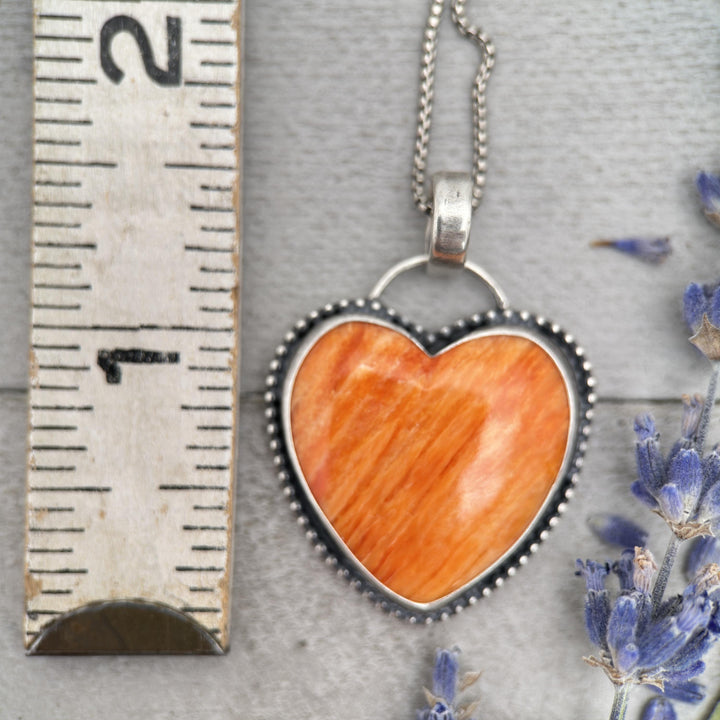 Red Spiny Oyster Heart and Sterling Silver Pendant - SunlightSilver