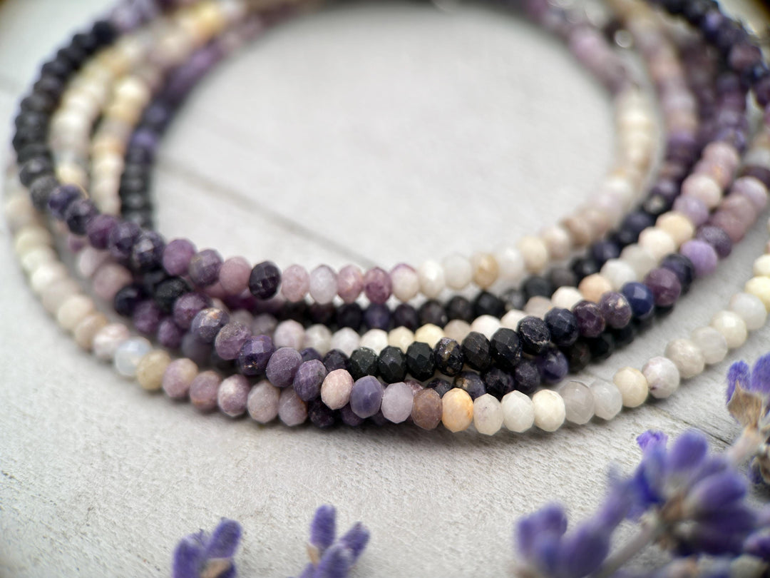 Faceted Purple Opal and Sterling Silver Silver Beaded Necklace. Ombre, Gradient Purples - SunlightSilver