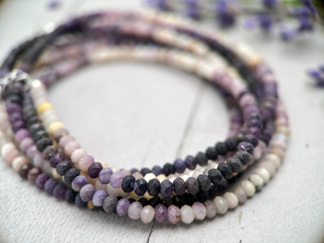 Faceted Purple Opal and Sterling Silver Silver Beaded Necklace. Ombre, Gradient Purples - SunlightSilver