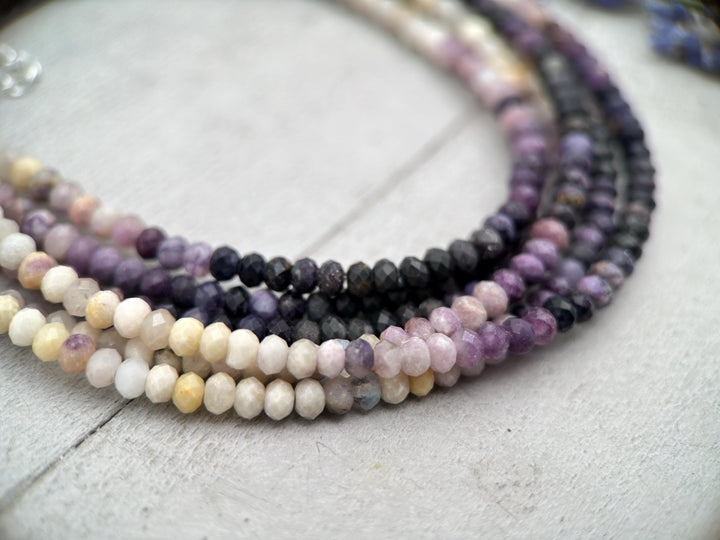 Faceted Purple Opal and Sterling Silver Silver Beaded Necklace. Ombre, Gradient Purples - SunlightSilver