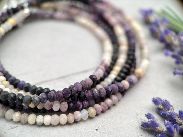 Faceted Purple Opal and Sterling Silver Silver Beaded Necklace. Ombre, Gradient Purples - SunlightSilver