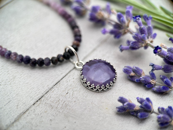 Faceted Purple Opal and Sterling Silver Silver Beaded Necklace. Ombre, Gradient Purples - SunlightSilver