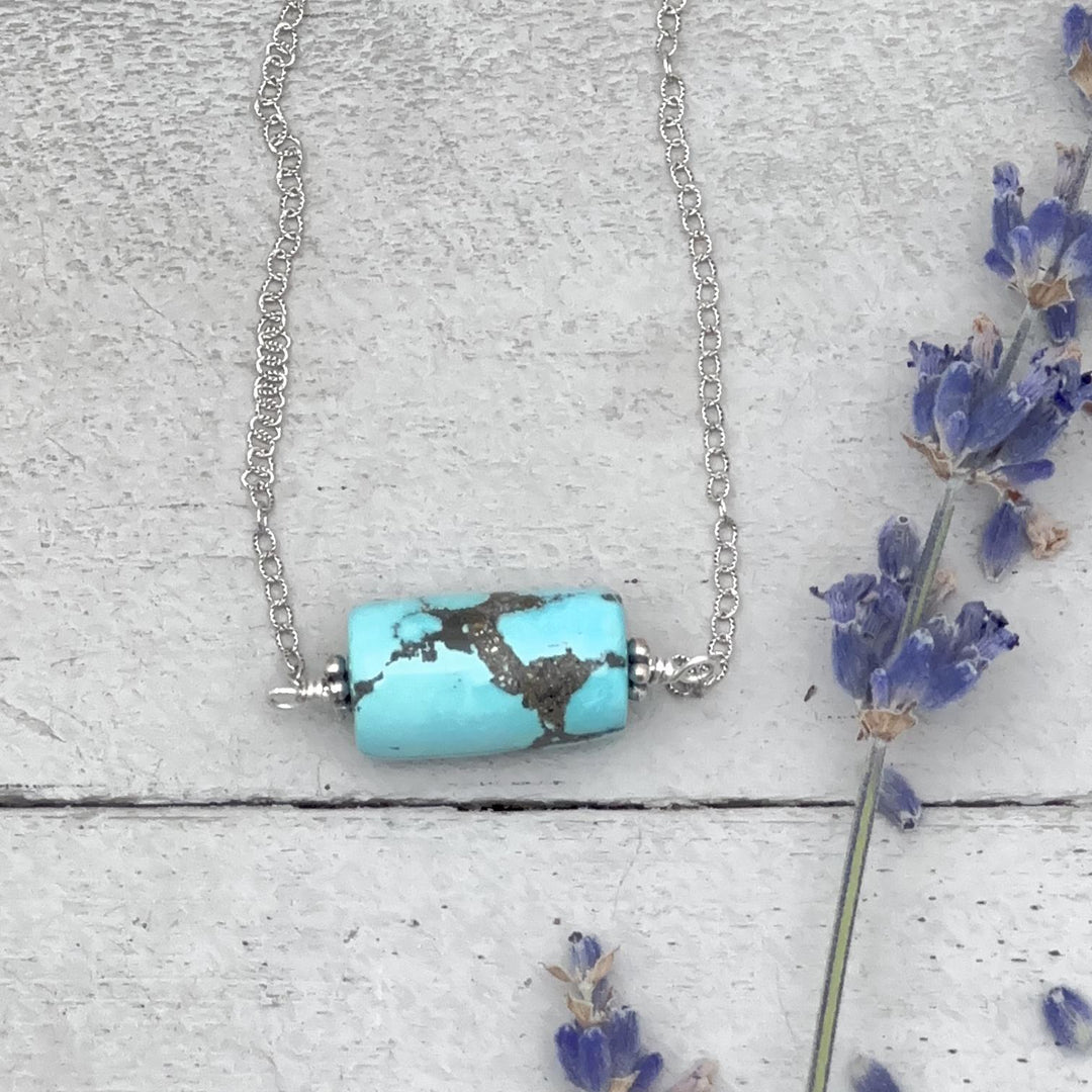 Dainty Turquoise and Sterling Silver Necklace - SunlightSilver