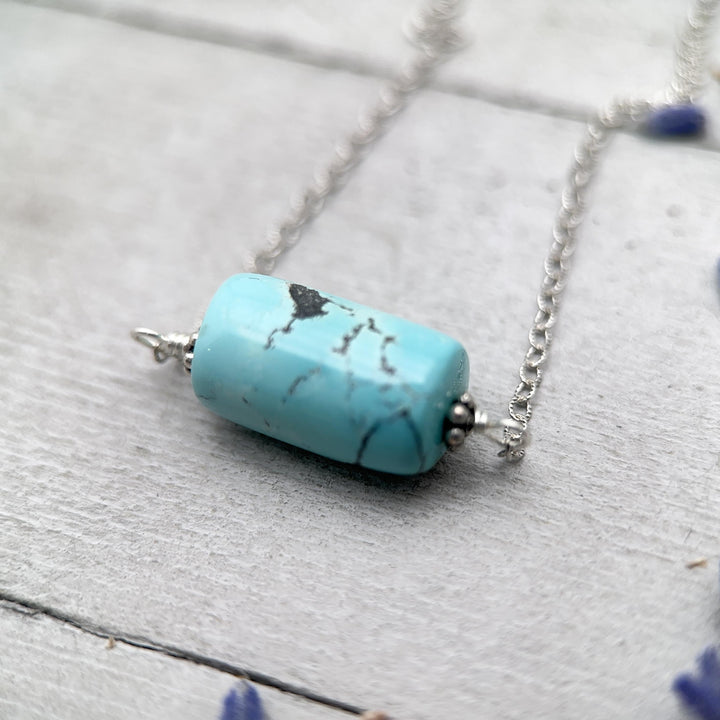 Dainty Turquoise and Sterling Silver Necklace - SunlightSilver