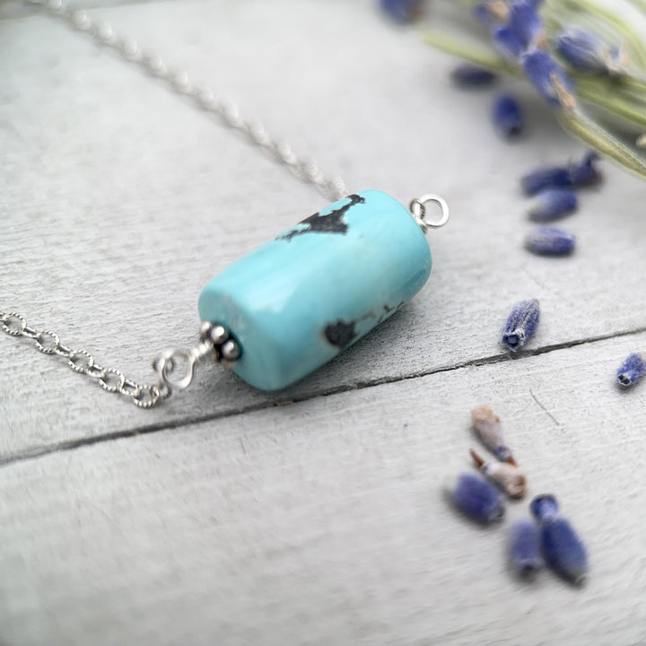 Dainty Turquoise and Sterling Silver Necklace - SunlightSilver