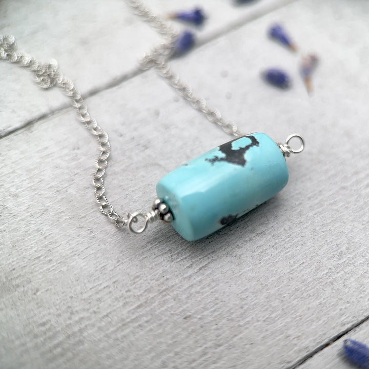 Dainty Turquoise and Sterling Silver Necklace - SunlightSilver