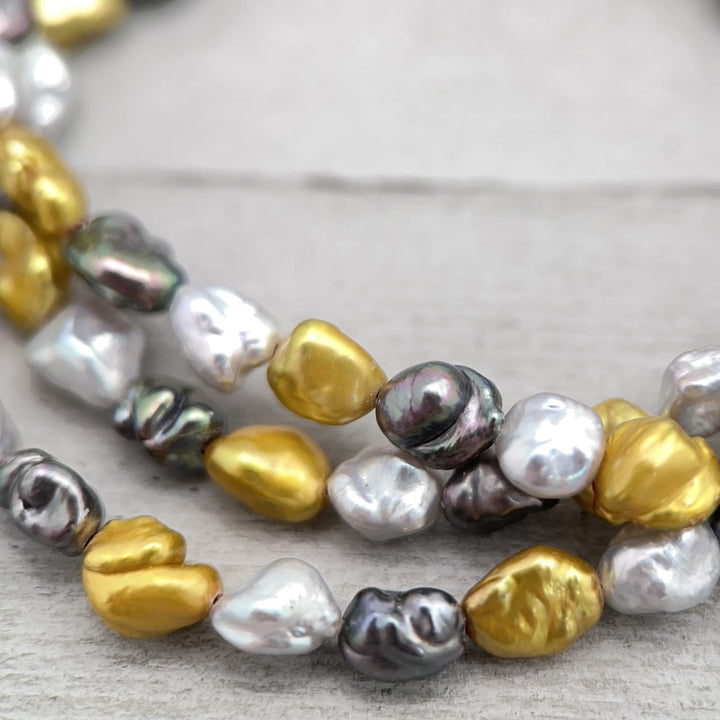 Yellow, Silver, and Gray Keshi Pearl and Sterling Silver Necklace - SunlightSilver