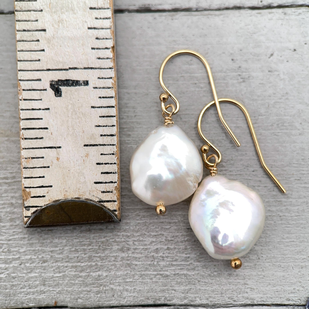 Gorgeous Keshi Pearl and 14k Yellow Gold Fill Earrings. Thick, Lustrous Nacre AAA - SunlightSilver