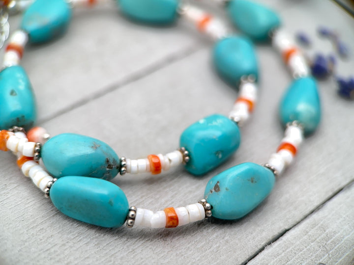 Nacozari Turquoise, Spiny Oyster, and Sterling Silver Necklace - SunlightSilver