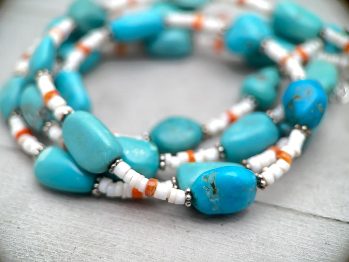 Nacozari Turquoise, Spiny Oyster, and Sterling Silver Necklace - SunlightSilver