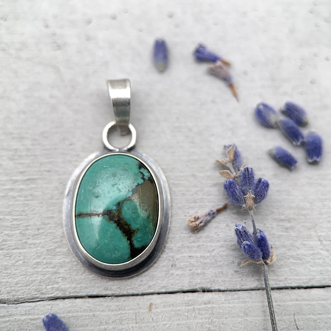 Green Turquoise and Sterling Silver Pendant - SunlightSilver