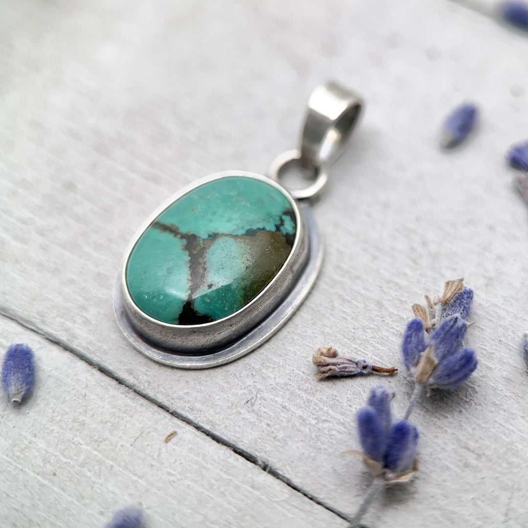 Green Turquoise and Sterling Silver Pendant - SunlightSilver