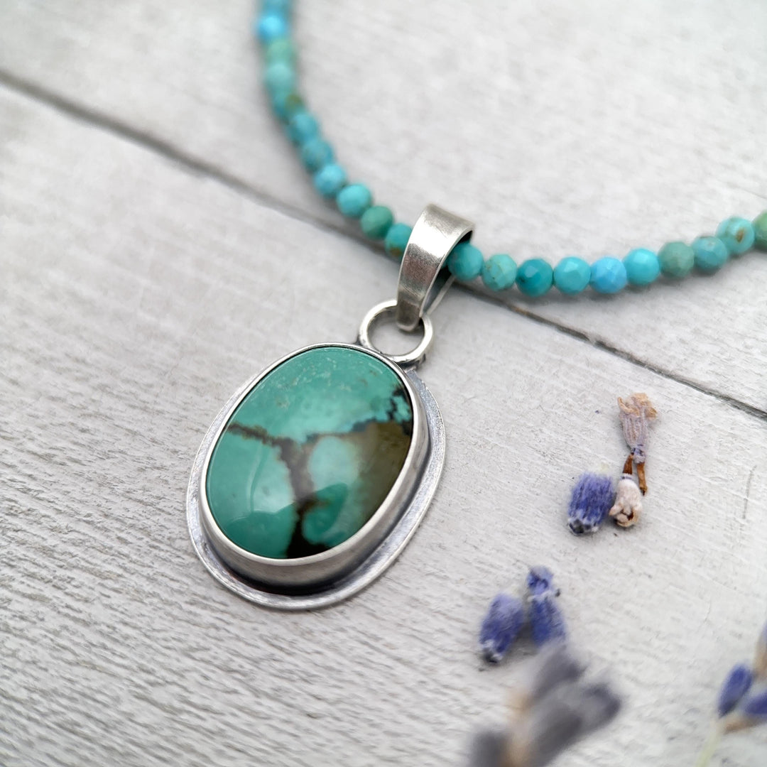 Green Turquoise and Sterling Silver Pendant - SunlightSilver