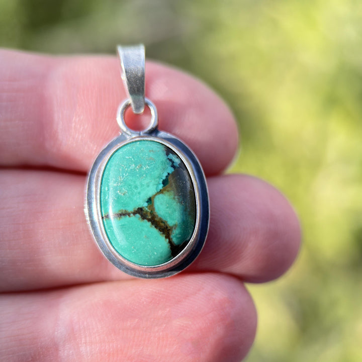 Green Turquoise and Sterling Silver Pendant - SunlightSilver