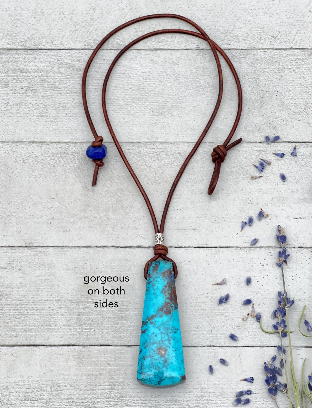 Large AAA Shattuckite and Rustic Brown Leather Statement Necklace - SunlightSilver