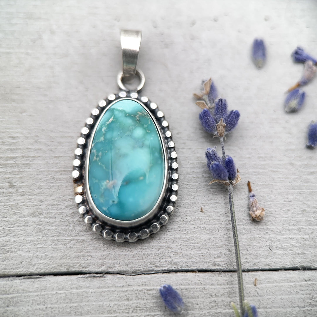 Nevada White Water Turquoise, Sterling Silver, and 14k Solid Gold Pendant - SunlightSilver