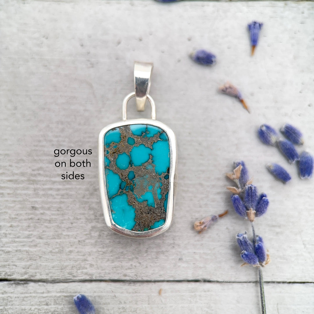 Blue-Green Turquoise Silver Wrapped Pendant - SunlightSilver