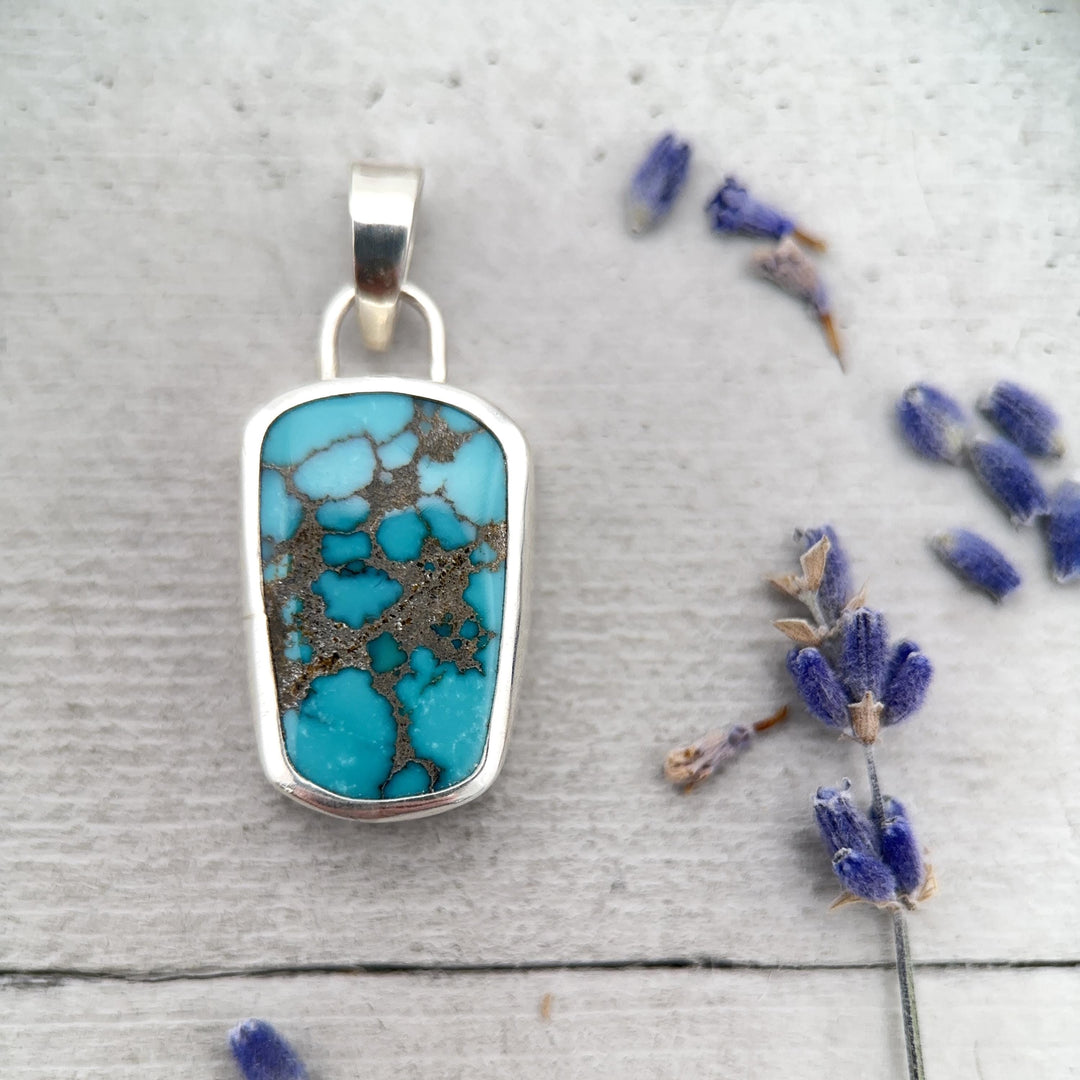 Blue-Green Turquoise Silver Wrapped Pendant - SunlightSilver