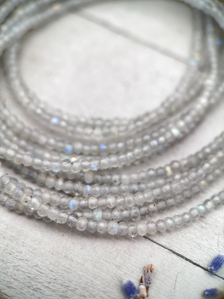 Faceted Glowing Labradorite and Sterling Silver Beaded Necklace - SunlightSilver