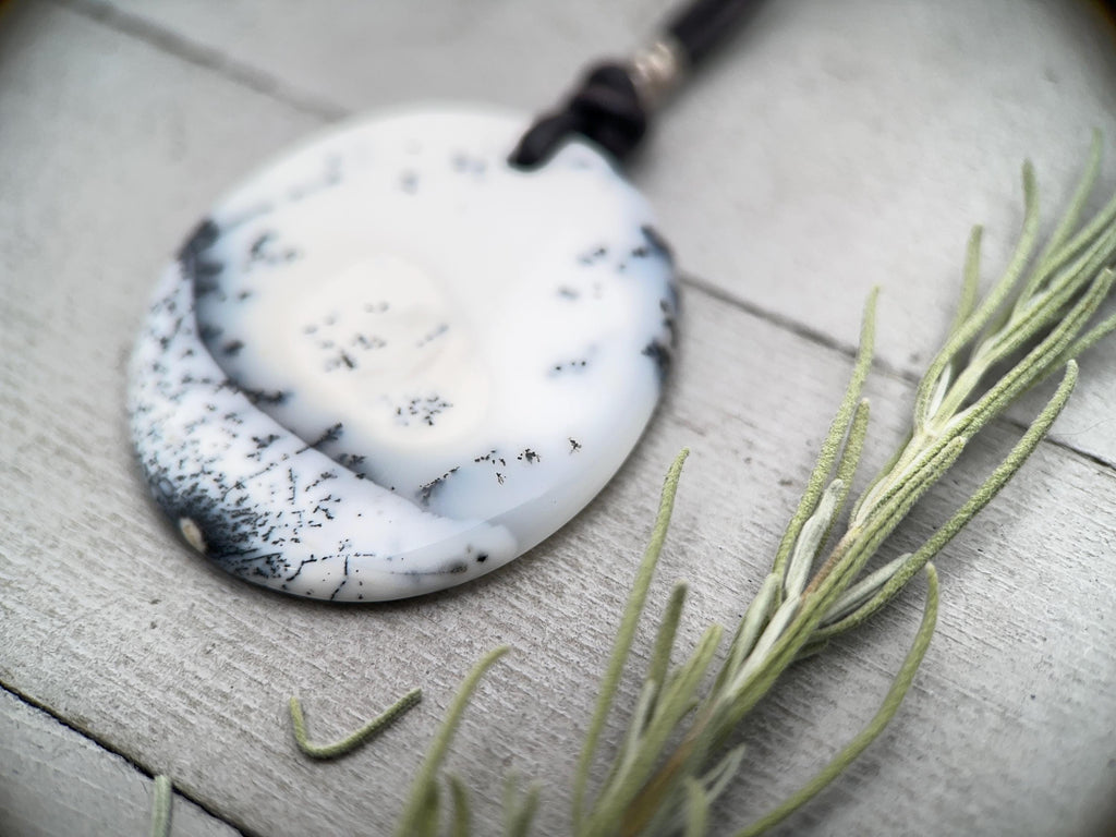 Opaque dendritic opal orders 16” necklace in black ruthenium