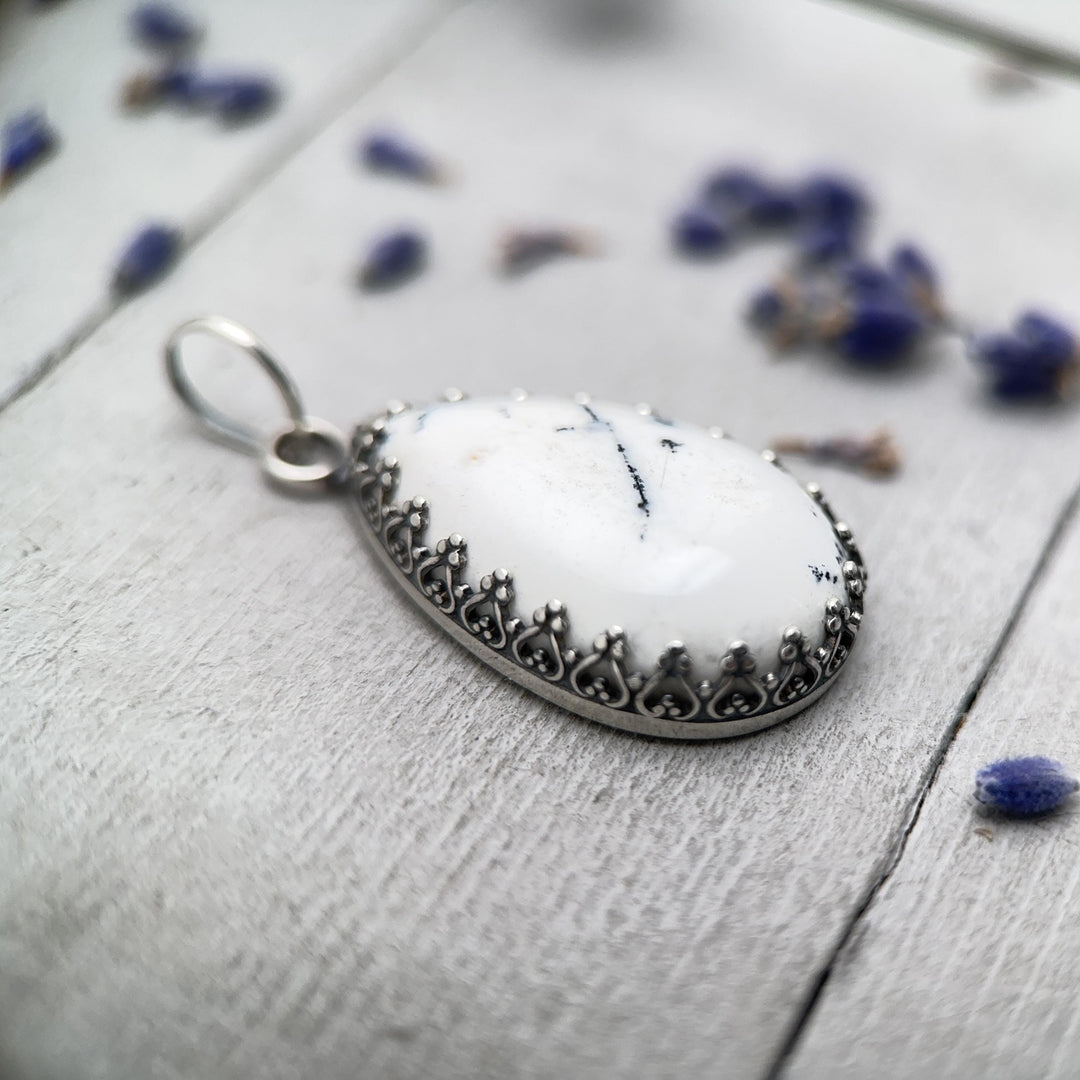 Dendritic Opal Chalcedony Sterling Silver Necklace - SunlightSilver