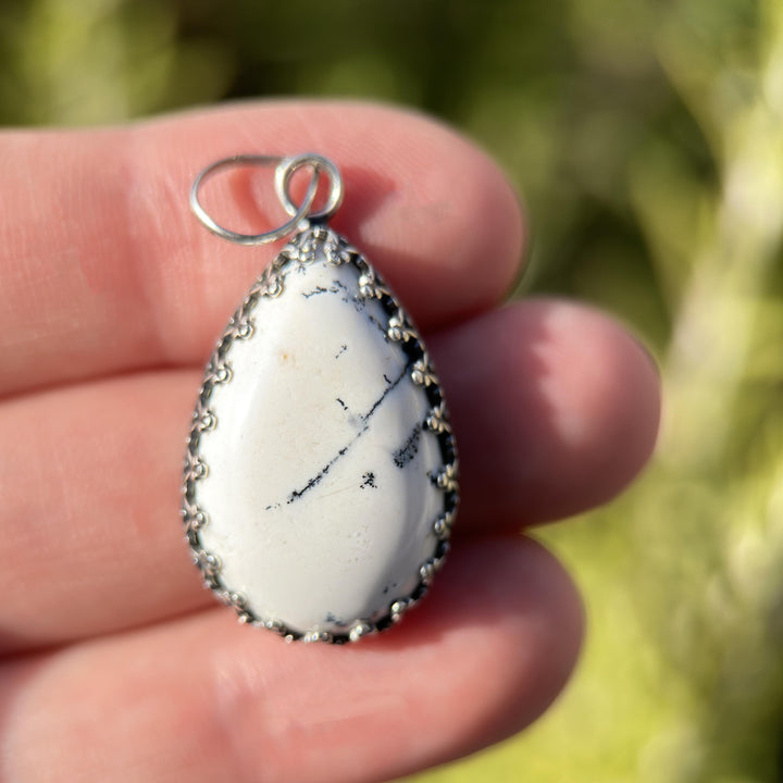 Dendritic Opal Chalcedony Sterling Silver Necklace - SunlightSilver