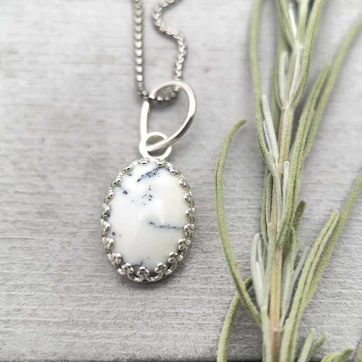 Dendritic Opal and Sterling Silver Charm Pendant Necklace - SunlightSilver