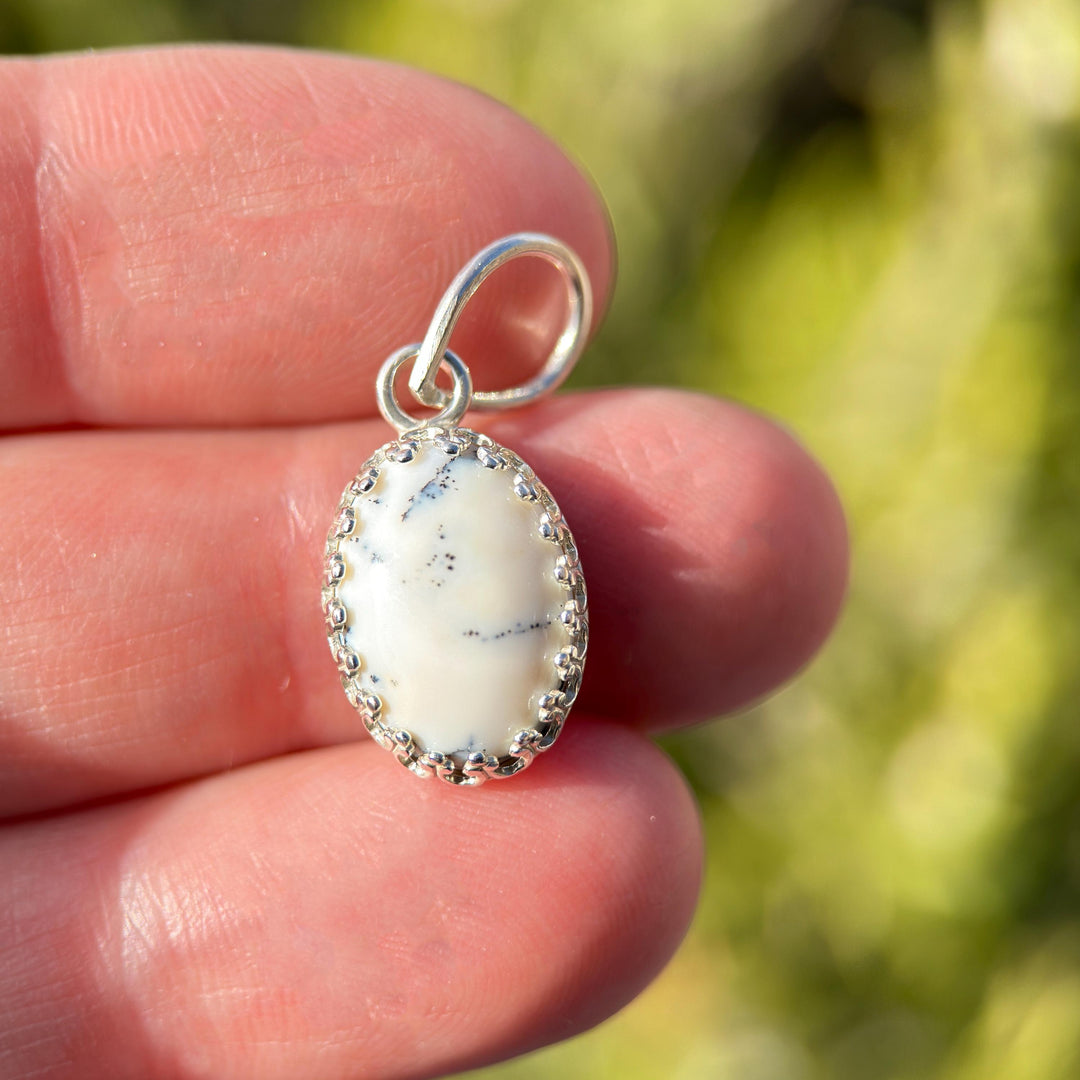 Dendritic Opal and Sterling Silver Charm Pendant Necklace - SunlightSilver