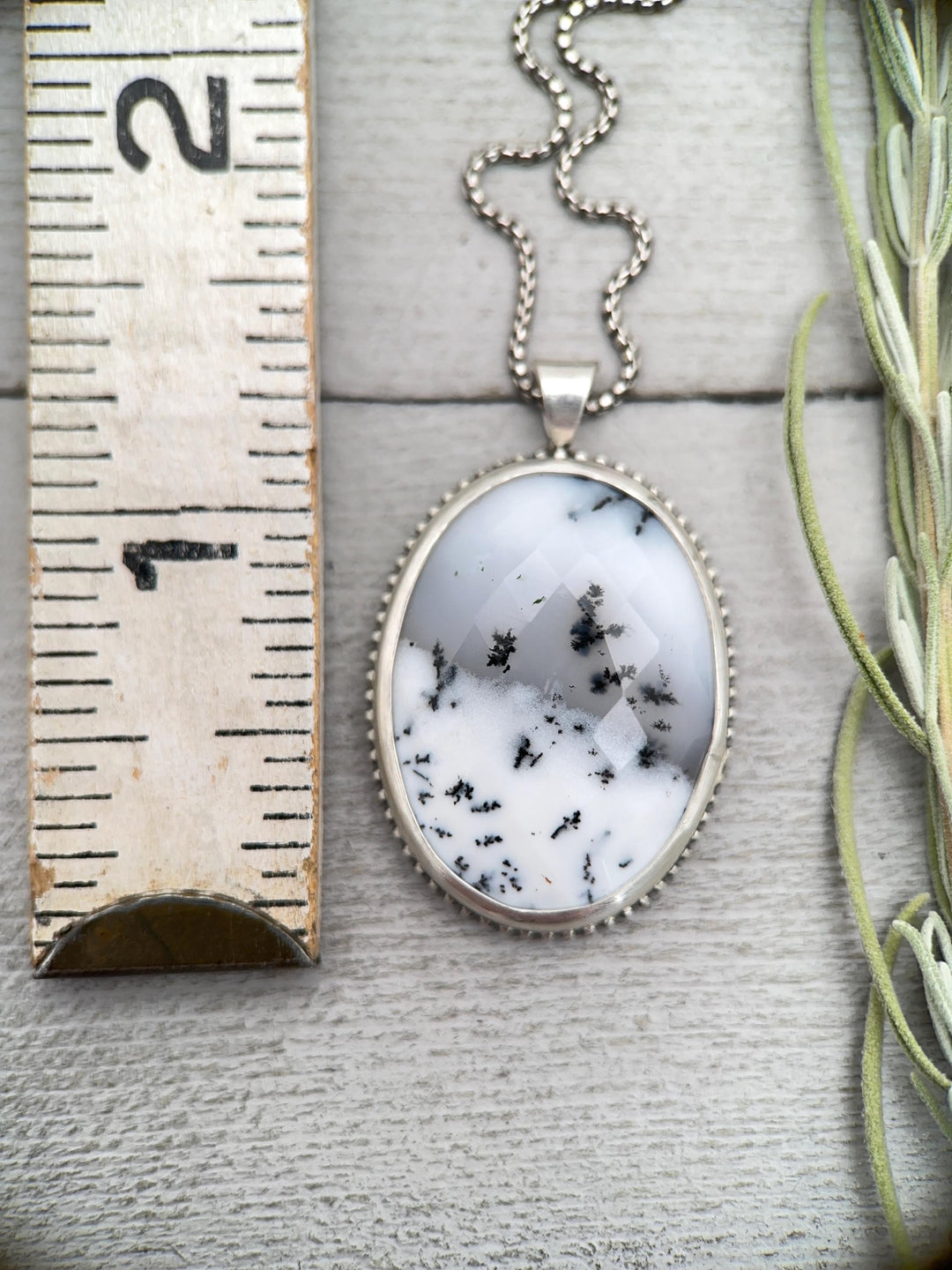 Dendritic Opal Chalcedony and Sterling Silver Snowy Landscape Necklace - SunlightSilver