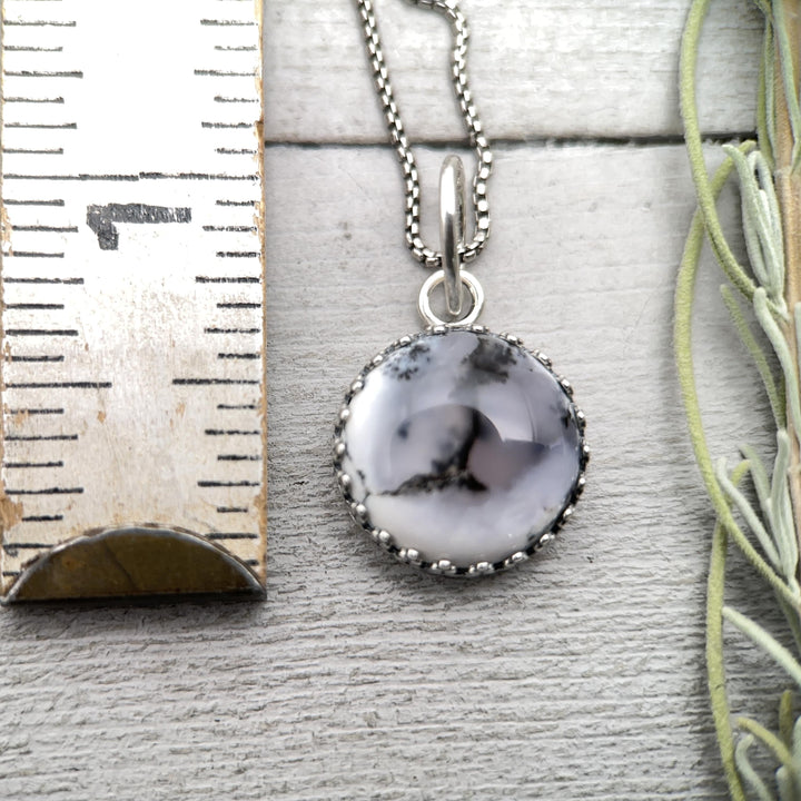 Dendritic Opal Chalcedony and Sterling Silver Pendant Snowy Landscape Necklace - SunlightSilver