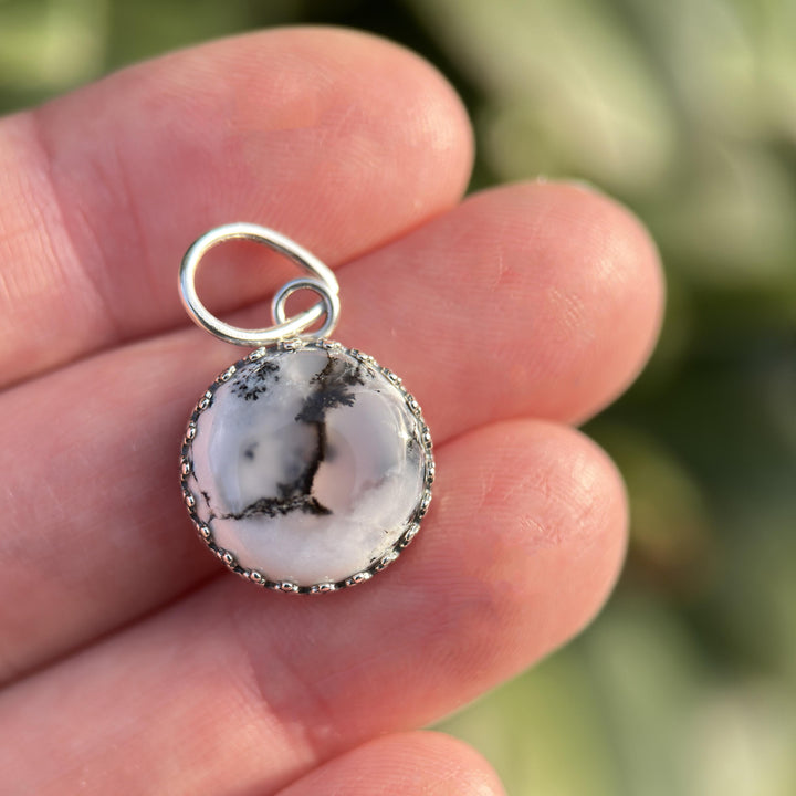 Dendritic Opal Chalcedony and Sterling Silver Pendant Snowy Landscape Necklace - SunlightSilver