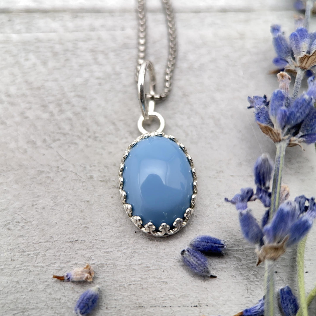 Oregon Blue Owyhee Opal and Sterling Silver Pendant Necklace. - SunlightSilver