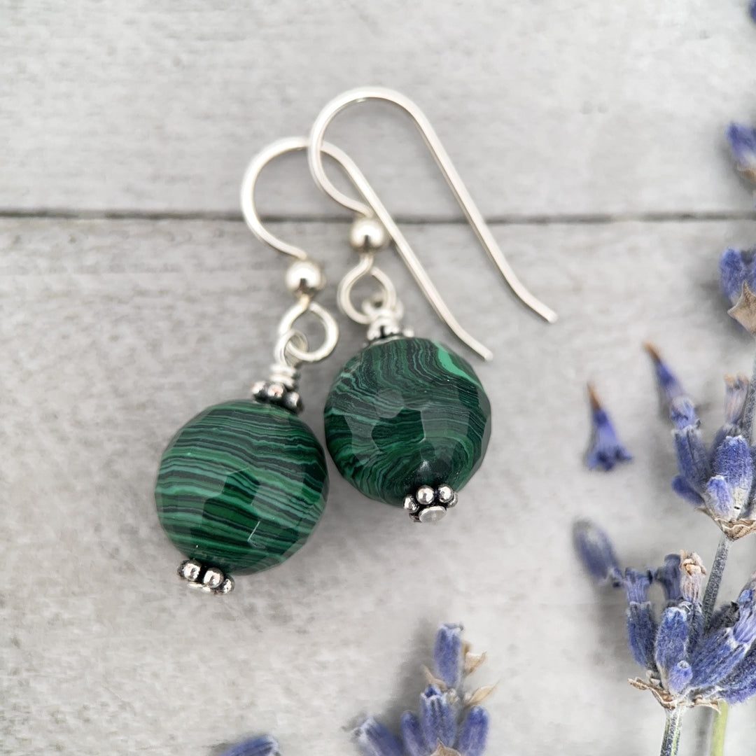 Malachite and Solid 925 Sterling Silver Earrings - SunlightSilver