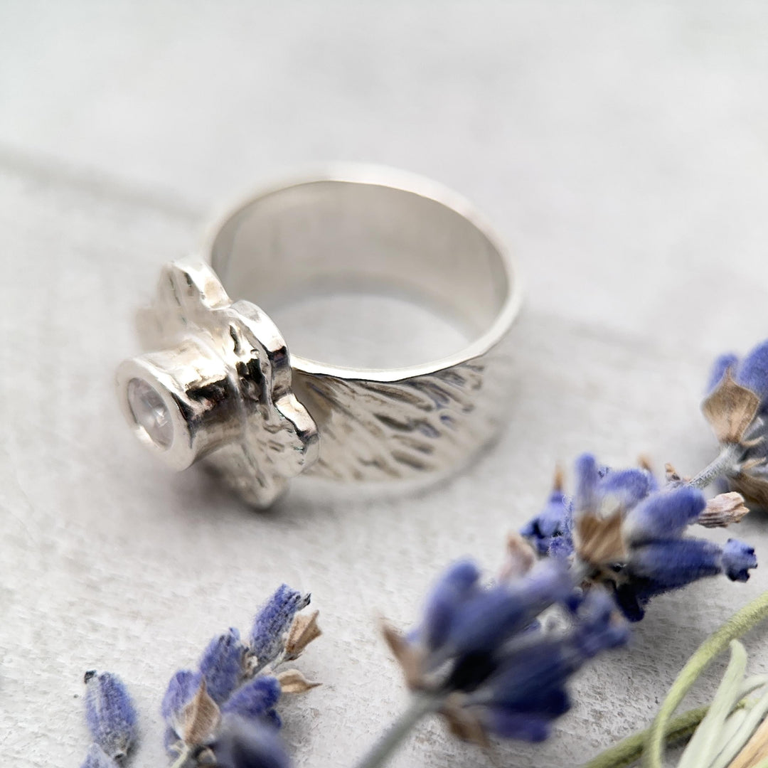 Silver Flower CZ Ring. Size 5-3/4 - SunlightSilver