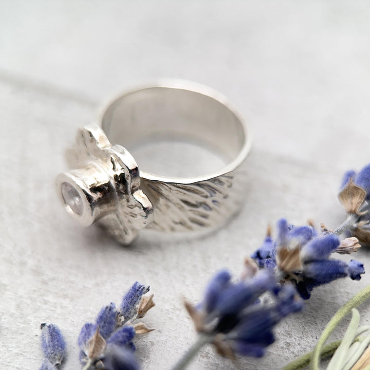 Silver Flower CZ Ring. Size 5-3/4 - SunlightSilver