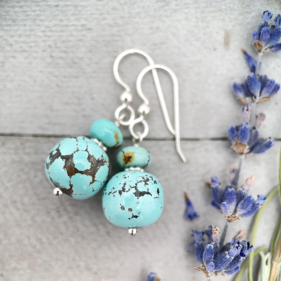 Natural Turquoise and Sterling Silver Earrings - SunlightSilver