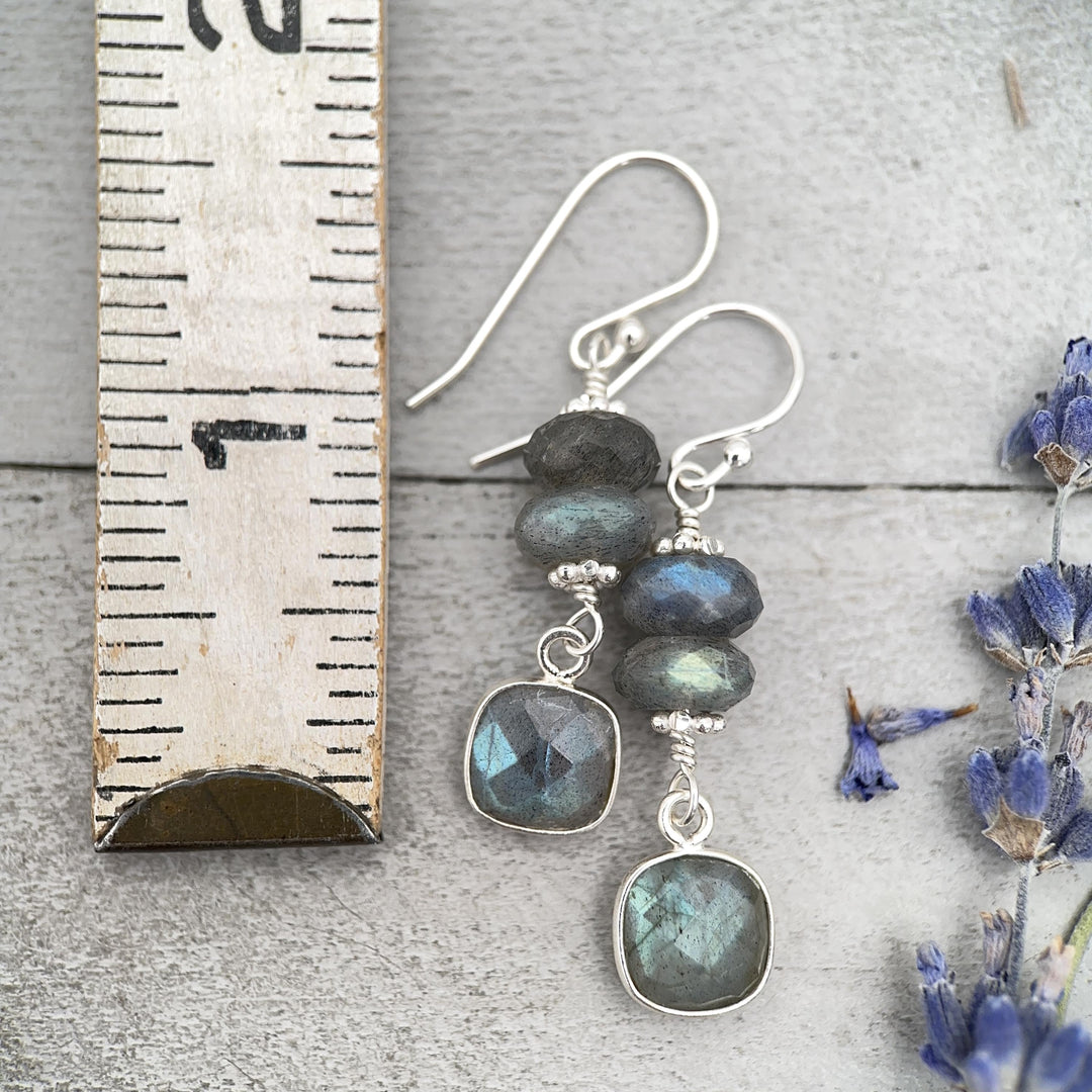 Faceted Labradorite and Sterling Silver Earrings. Flashy Glowing Stones - SunlightSilver