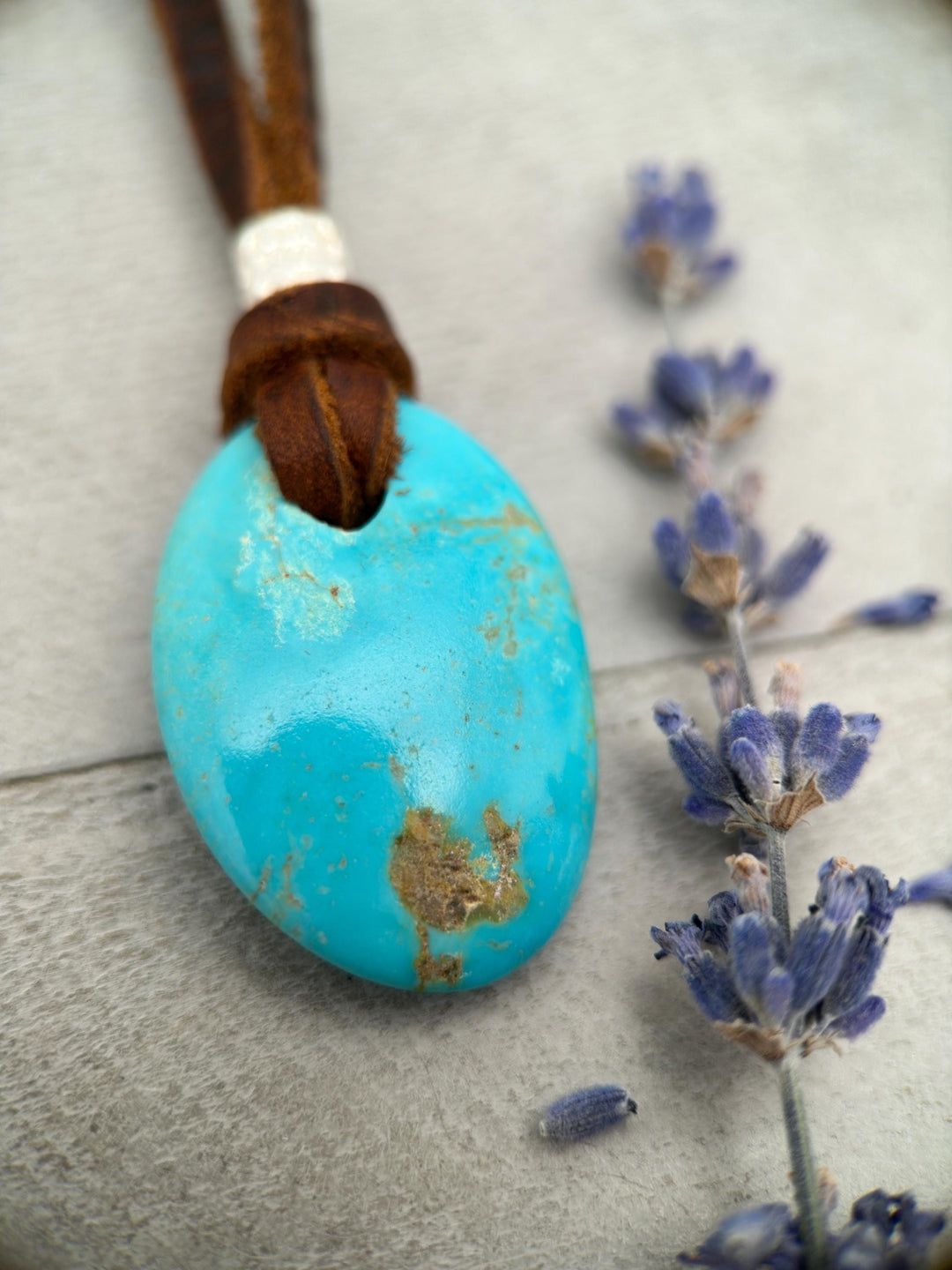 Rustic Blue Kingman Turquoise Adjustable Leather Necklace - SunlightSilver