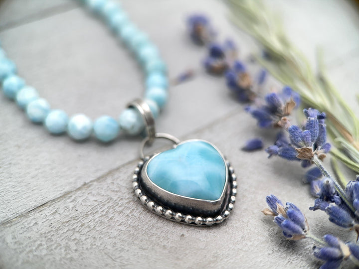 Larimar Heart and Solid 925 Sterling Silver Pendant Necklace - SunlightSilver