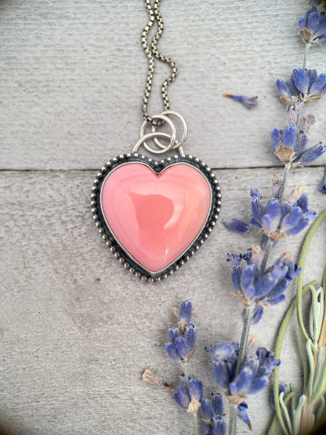 Pink Conch Shell Heart and Sterling Silver Pendant - SunlightSilver