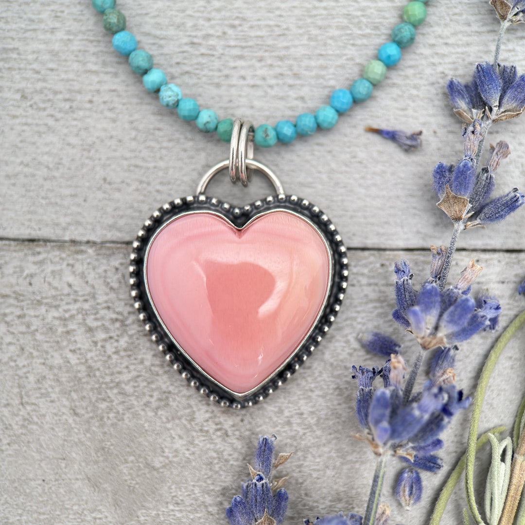 Pink Conch Shell Heart and Sterling Silver Pendant - SunlightSilver