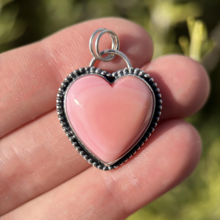 Pink Conch Shell Heart and Sterling Silver Pendant - SunlightSilver