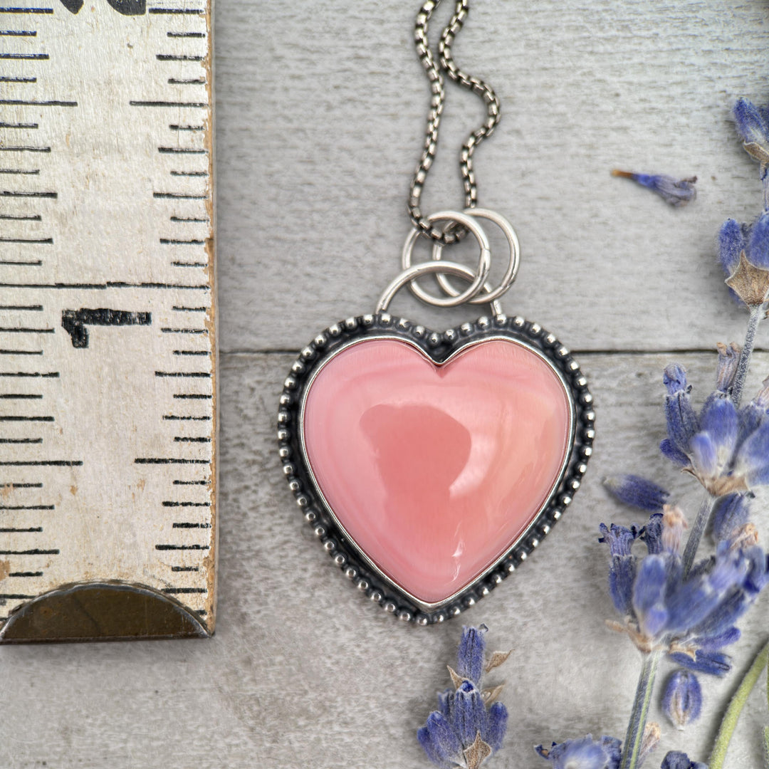 Pink Conch Shell Heart and Sterling Silver Pendant - SunlightSilver