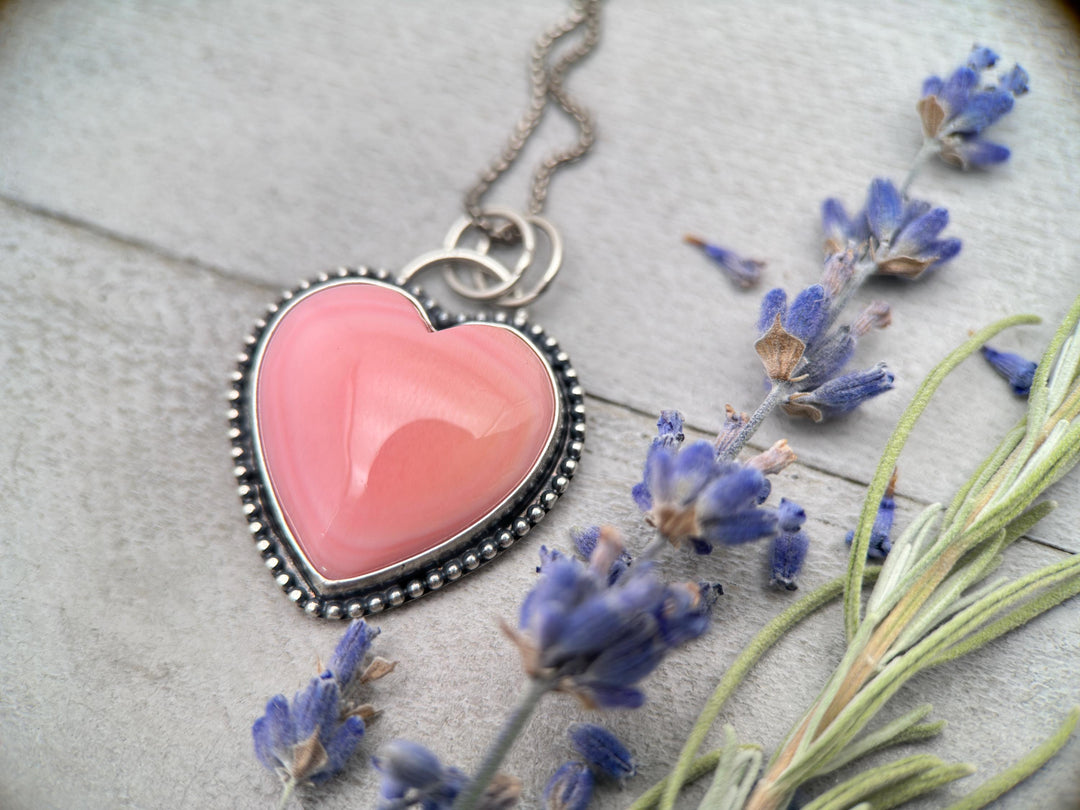 Pink Conch Shell Heart and Sterling Silver Pendant - SunlightSilver