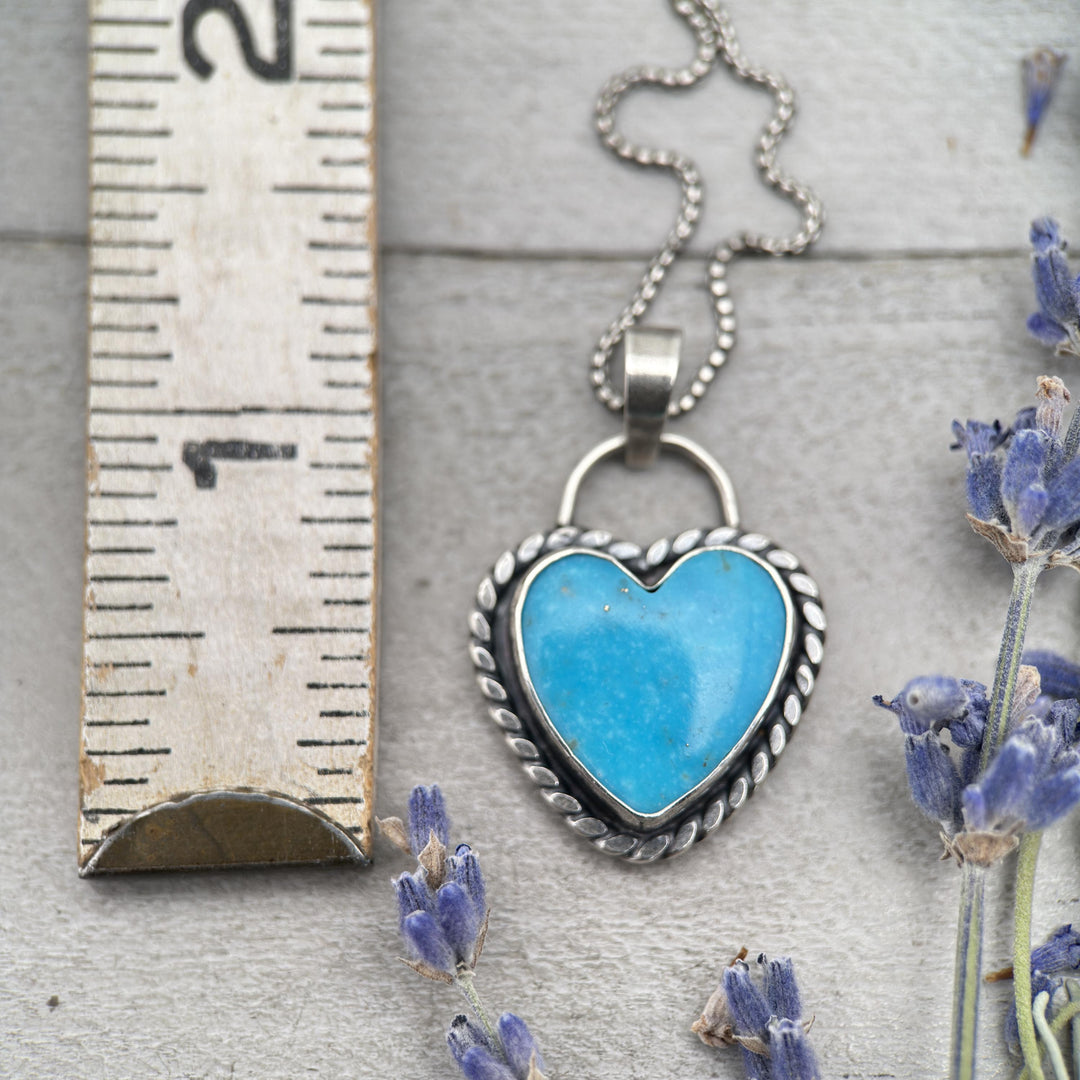 Kingman Turquoise Heart and Sterling Silver Pendant Necklace - SunlightSilver