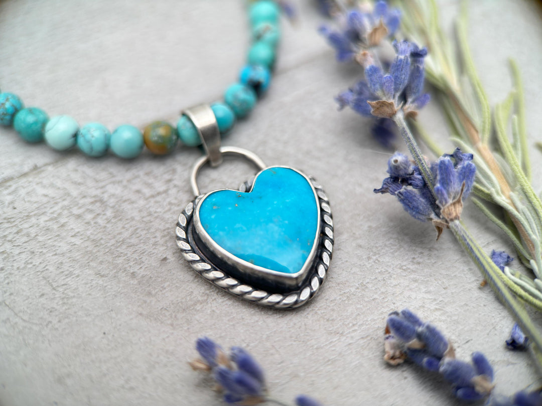 Kingman Turquoise Heart and Sterling Silver Pendant Necklace - SunlightSilver